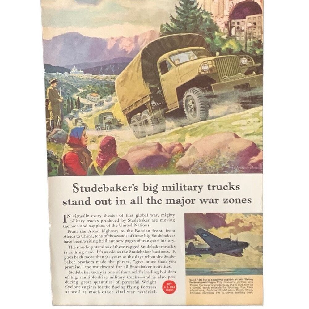 Vintage 1943 Studebaker Military Trucks Ad Advertisement